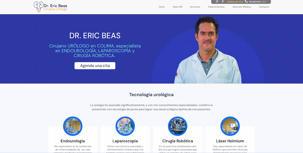 Sitio web de Dr. Eric Beas desarrollado por Rizcode